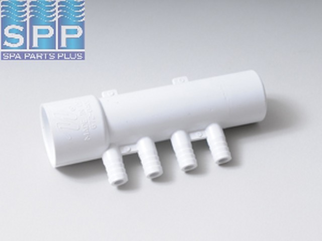 672-0400 - Manifold PVC,Air,WATERW,1 Inch S x 1 Inch Spg x (4) 3/8 Inch RB Ports - 672-0400