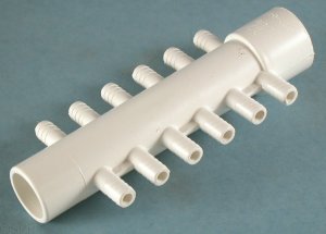 672-0410 - Manifold PVC,Air,WATERW,1 Inch S x 1 Inch Spg x (12) 3/8 Inch RB Ports - 672-0410