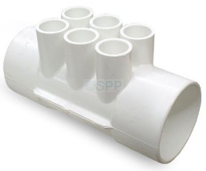 672-4110 - Manifold PVC,Water,WATERW,2 Inch S x 2 Inch S x (6) 1/2 Inch S Ports - 672-4110