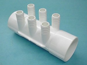 672-7120 - Manifold PVC,Water,WATERW,2 Inch S x 2 Inch S x (6) 3/4 Inch RB Ports - 672-7120