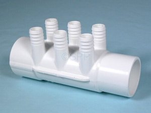 672-7150 - Manifold PVC,Water,WATERW,2 Inch S x 2 Inch Spg x (6) 3/4 Inch RB Ports - 672-7150