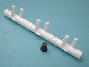 672-7190 - Manifold PVC,Air,WATERW,2-4-6,3/4 Inch RB x 3/4 Inch RB x (6) 3/8 Inch SB - 672-7190