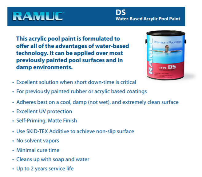 Acrylic Pool Paint Type DS Dampset Water Based Ramuc