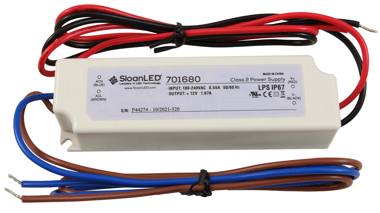 57-755-1120 - SloanLED - Power Supply, SloanLED Self-Contained, 20W, 12VDC, 1.67A - 701680 - 57-755-1120