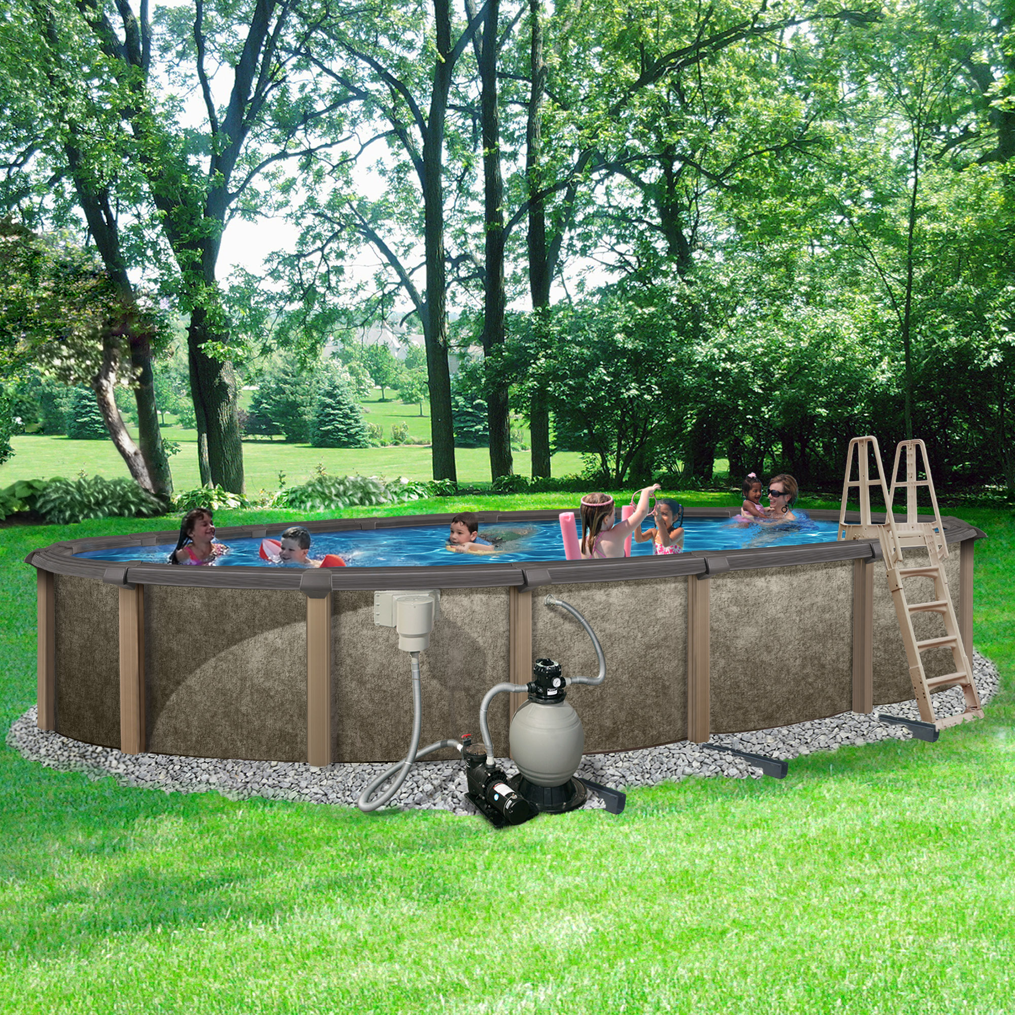 NB3624 - Riviera 15-ft x 30-ft Oval 54-in Deep 8-in Top Rail Metal Wall Swimming Pool Package - NB3624