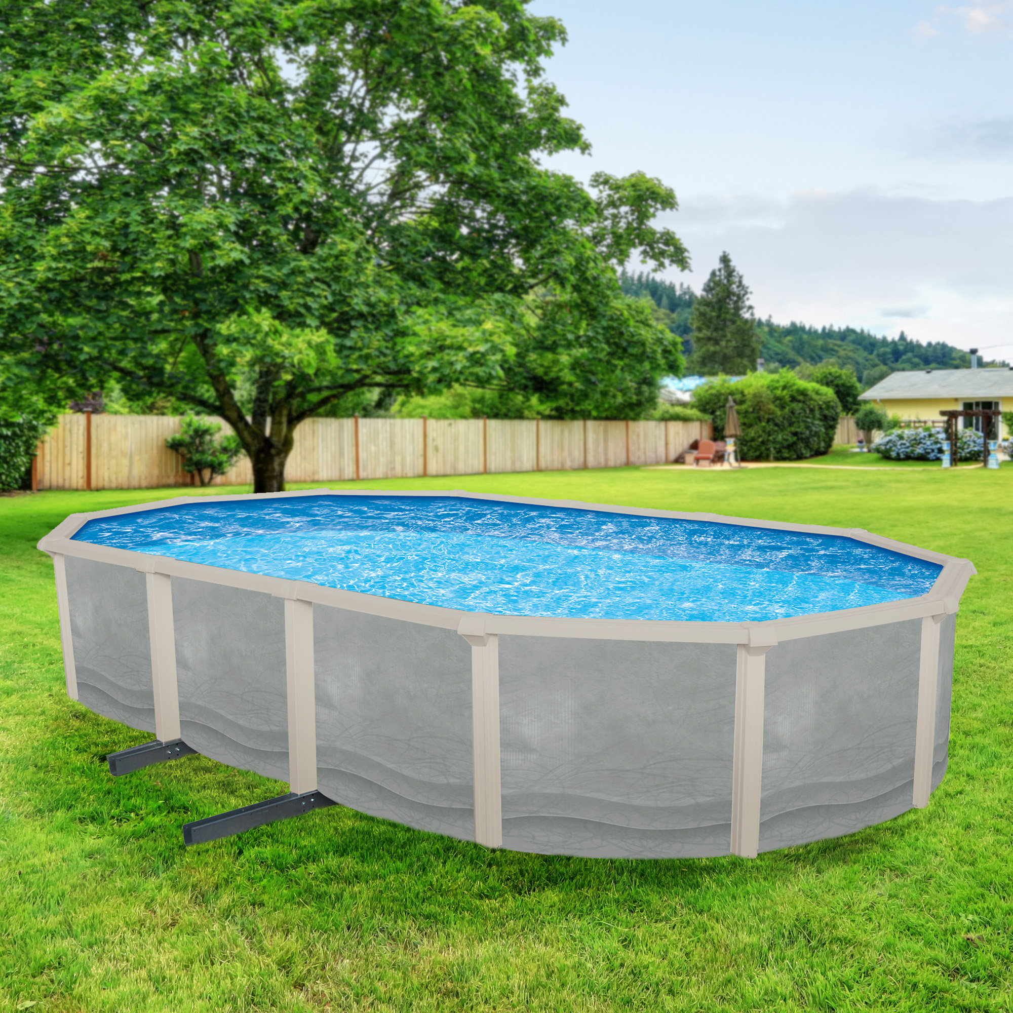 NB19916 - Trinity 18-ft x 33-ft Oval 52-in Deep Steel Wall Pool Package with 7-in Top Rail - NB19916