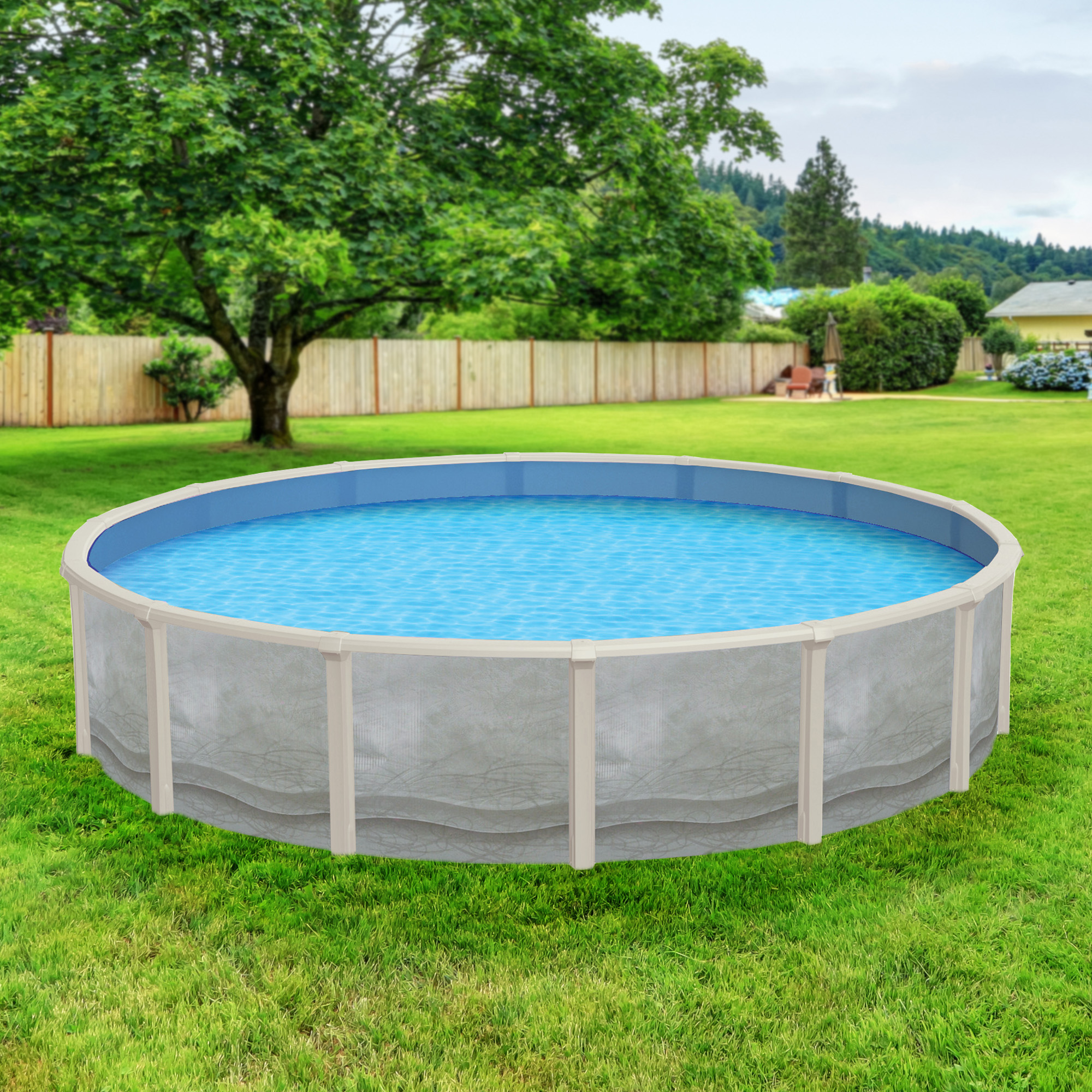 NB19913 - Trinity 24-ft Round 52-in Deep Steel Wall Pool Package with 7-in Top Rail - NB19913